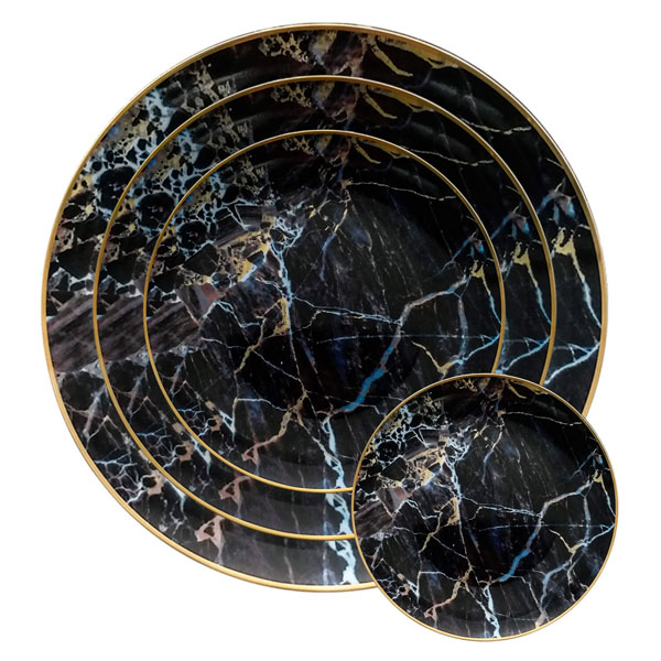 Galaxy marbled gold, blue, and black China Set
