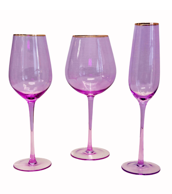 Annabelle Lavender Water Glass, Annabelle Lavender Champagne Glass, Annabelle Lavender Wine Glass