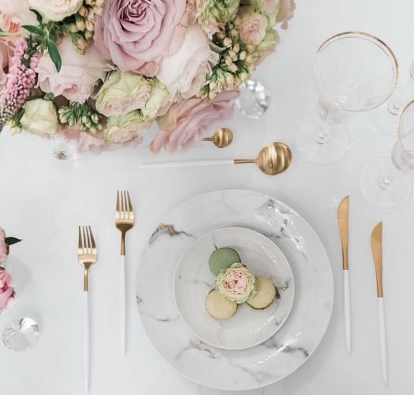 Carrera Marble China Collection, Tabletop Rental Tampa, Florida