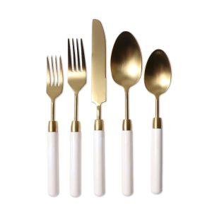 Fresca Crema Flatware Collection Tabletop Rental, Fresca Crema Soup Spoon, Fresca Crema Large Spoon, Fresca Crema Salad Fork, Fresca Crema Fork, Fresca Crema Knife